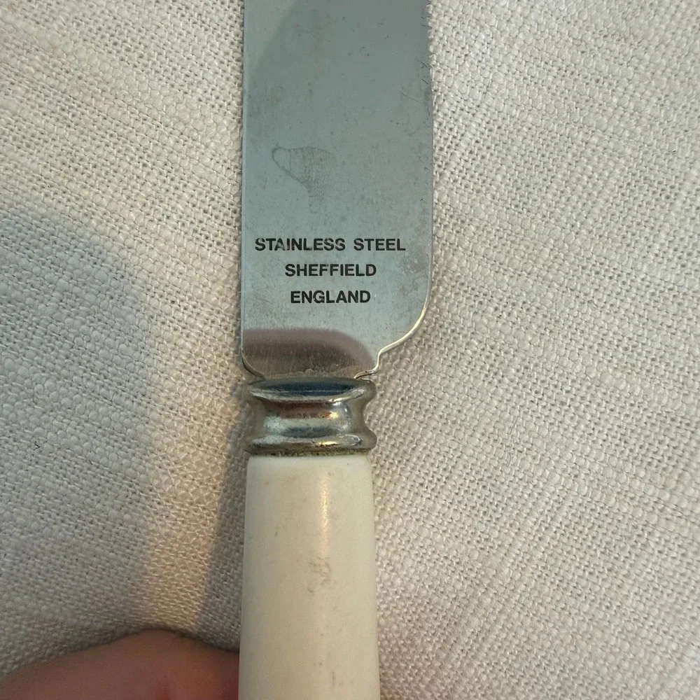 Vintage Sheffield England Floral Serving Set Cake Server Bread Knife Cleaver